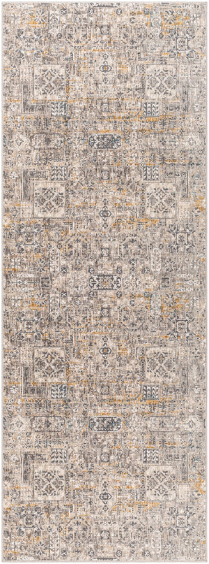 Cardiff CDF-2310 Traditional Polyester Rug CDF2310-2773 Charcoal, Ivory, Medium Gray, Camel, Teal 100% Polyester 2'7" x 7'3"