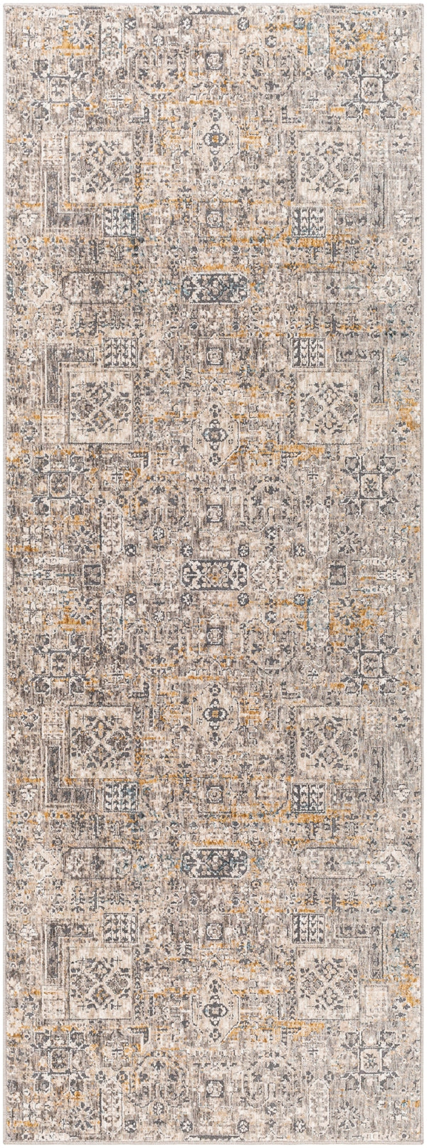 Cardiff CDF-2310 Traditional Polyester Rug CDF2310-2773 Charcoal, Ivory, Medium Gray, Camel, Teal 100% Polyester 2'7" x 7'3"
