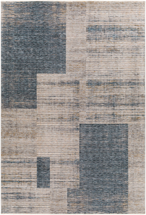Cardiff CDF-2312 Modern Polyester Rug CDF2312-6796 Teal, Taupe, Medium Gray, Camel, Light Gray, Beige, Cream 100% Polyester 6'7" x 9'6"