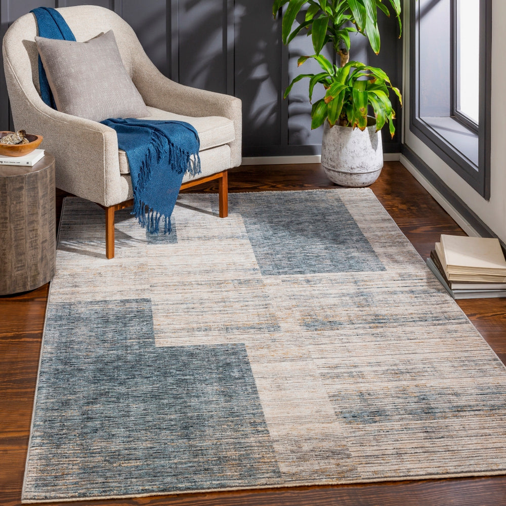 Cardiff CDF-2312 Modern Polyester Rug CDF2312-9122 Teal, Taupe, Medium Gray, Camel, Light Gray, Beige, Cream 100% Polyester 9' x 12'2"