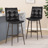 Noble House Pineview Contemporary Tufted Barstools (Set of 2), Midnight Black and Gun Metal