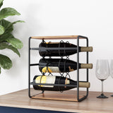 Rauser Modern Industrial 6 Bottle Tabletop Wine Rack, Natural and Black Noble House