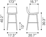 Zuo Modern Tangiers 100% Polyurethane, Plywood, Steel Modern Commercial Grade Barstool Set - Set of 2 White, Dark Gray 100% Polyurethane, Plywood, Steel