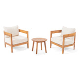 Brooklyn Outdoor Acacia Wood 2 Seater Chat Set with Cushions, Teak and Beige Noble House