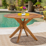 Stamford Outdoor Acacia Wood Round Dining Table Noble House