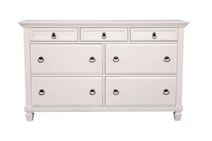 Alpine Furniture Winchester 7 Drawer Dresser, White 1306-03 White Pine Solids 62 x 18 x 38