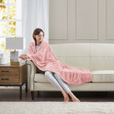 Zuri Glam/Luxury 100% Polyester Solid Brushed Long Fur Throw in Blush