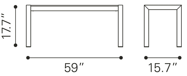 Zuo Modern Metropolitan Aluminum, Polyethylene Modern Commercial Grade Double Bench Gray, Silver Aluminum, Polyethylene