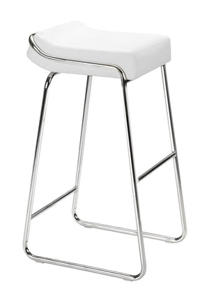 Zuo Modern Wedge 100% Polyurethane, Plywood, Steel Modern Commercial Grade Barstool Set - Set of 2 White, Chrome 100% Polyurethane, Plywood, Steel