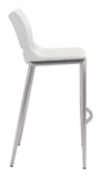 English Elm EE2648 100% Polyurethane, Plywood, Stainless Steel Modern Commercial Grade Bar Chair Set - Set of 2 White, Silver 100% Polyurethane, Plywood, Stainless Steel