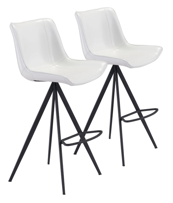 Zuo Modern Aki 100% Polyurethane, Plywood, Steel Modern Commercial Grade Barstool Set - Set of 2 White, Black 100% Polyurethane, Plywood, Steel
