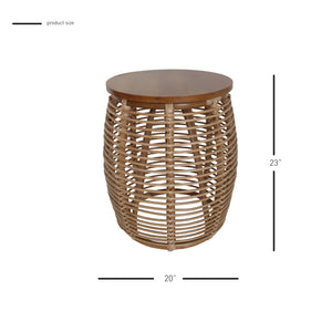 Iris Round Rattan End Table Honey
