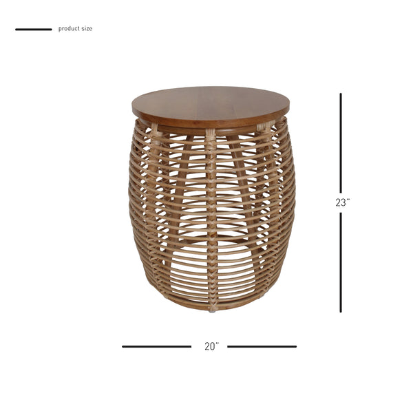 Iris Round Rattan End Table Honey