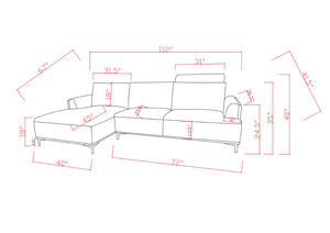 Pasargad Modern Lucca Sectional Sofa with Push Back Functional, Left Facing Chaise Grey Color CF-38L2G02L-PASARGAD
