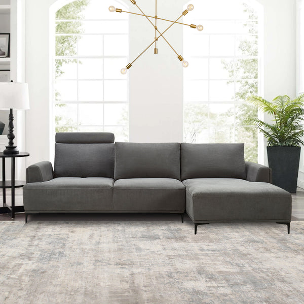 Pasargad Modern Lucca Sectional Sofa with Push Back Functional, Right Facing Chaise Grey Color CF-38L2G02R-PASARGAD