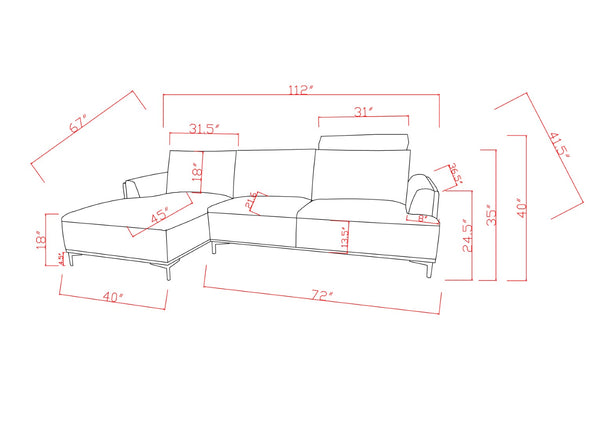 Pasargad Modern Lucca Sectional Sofa with Push Back Functional, Right Facing Chaise Grey Color CF-38L2G02R-PASARGAD