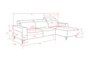 Pasargad Modern Bari Sectional Sofa with Push Back Functional, Left Facing Grey Color CF-46L2T14L-PASARGAD