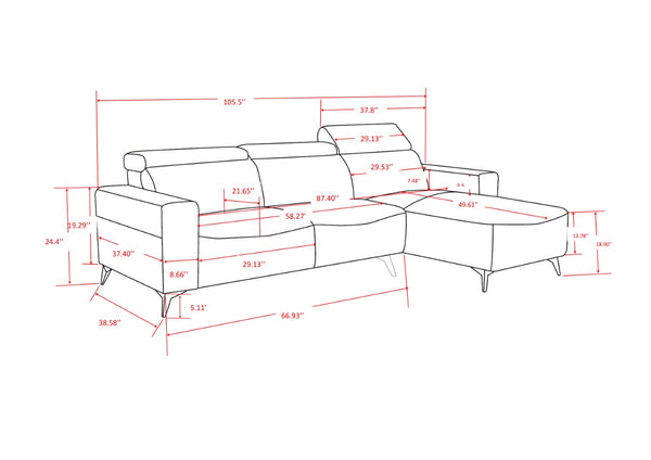 Pasargad Modern Bari Sectional Sofa with Push Back Functional, Left Facing Beige Color CF-46L2T15L-PASARGAD