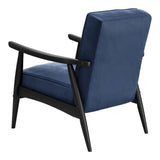 Zuo Modern Rocky 100% Polyester, MDF, Rubberwood Mid Century Commercial Grade Arm Chair Blue, Black 100% Polyester, MDF, Rubberwood