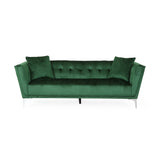 Chopline Modern Glam 3 Seater Velvet Sofa, Emerald and Silver Noble House