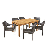 Damon Outdoor 7 Piece Wood and Wicker Expandable Dining Set