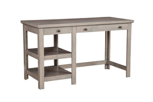 Ashville Desk in Smokey Grey - Spacious Workspace with Two Drawers & Open Shelves for Home Office