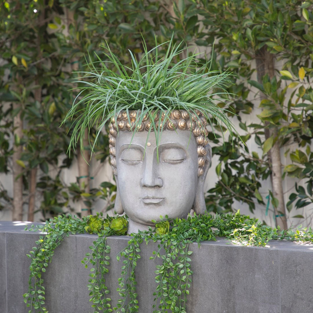 Sagebrook Home Contemporary Resin Buddha Head Flower Pot, Gray/gold 13029-08 Gold Polyresin