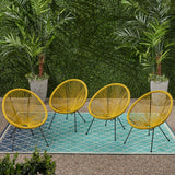 Anson Outdoor Hammock Weave Chair with Steel Frame - Yellow and Black Finish Noble House