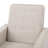 Mervynn Mid-Century Modern Button Tufted Fabric Recliner, Wheat and Dark Espresso Noble House