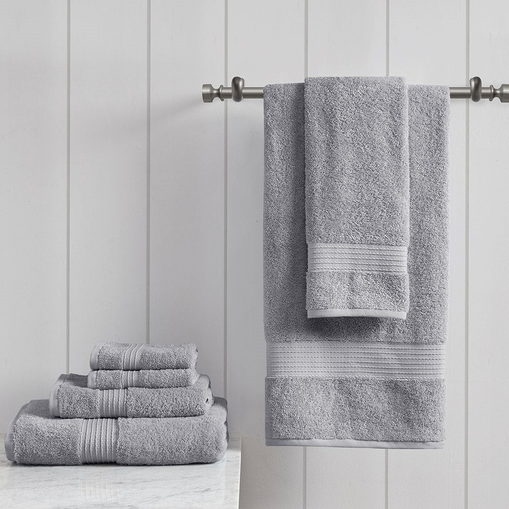 Slate Grey Organic Turkish Cotton Bath Towels, Set of 6