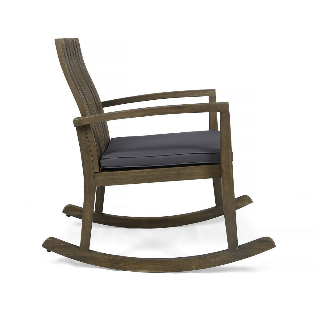 Colmena Outdoor Acacia Wood Rustic Rocking Chair with Cushion, Gray and Dark Gray Noble House