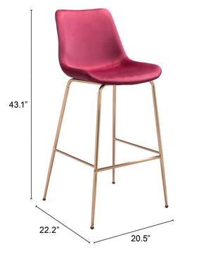 Zuo Modern Tony 100% Polyester, Plywood, Steel Modern Commercial Grade Barstool Red, Gold 100% Polyester, Plywood, Steel