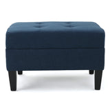 Zahra Contemporary Tufted Fabric Ottoman, Dark Blue and Dark Brown Noble House