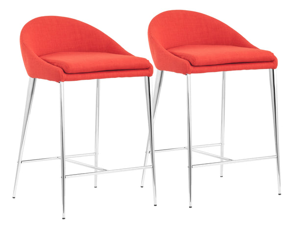 Zuo Modern Reykjavik 100% Polyester, Plywood, Steel Mid Century Commercial Grade Counter Stool Set - Set of 2 Tangerine, Chrome 100% Polyester, Plywood, Steel