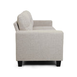 Bowden Three Seater Sofa with Wood Legs, Beige and Espresso Finish Noble House
