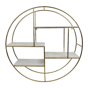 Sagebrook Home Contemporary Metal/wood, 32" 4-layered Round Shelf, White/gold 16584-03 White/gold Iron