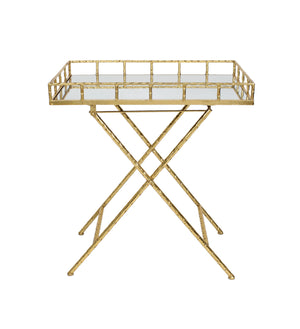 Sagebrook Home Glam Rectangular Gold Metal Bar Cart, Mirror Top 12283-10 Gold Metal