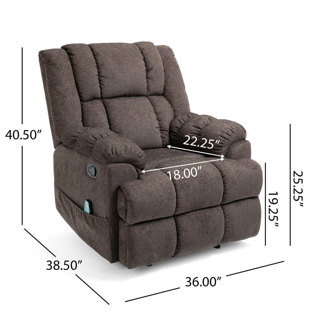 Coosa Contemporary Pillow Tufted Massage Recliner, Brown Noble House