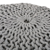 Hortense Modern Knitted Cotton Round Pouf, Gray Noble House