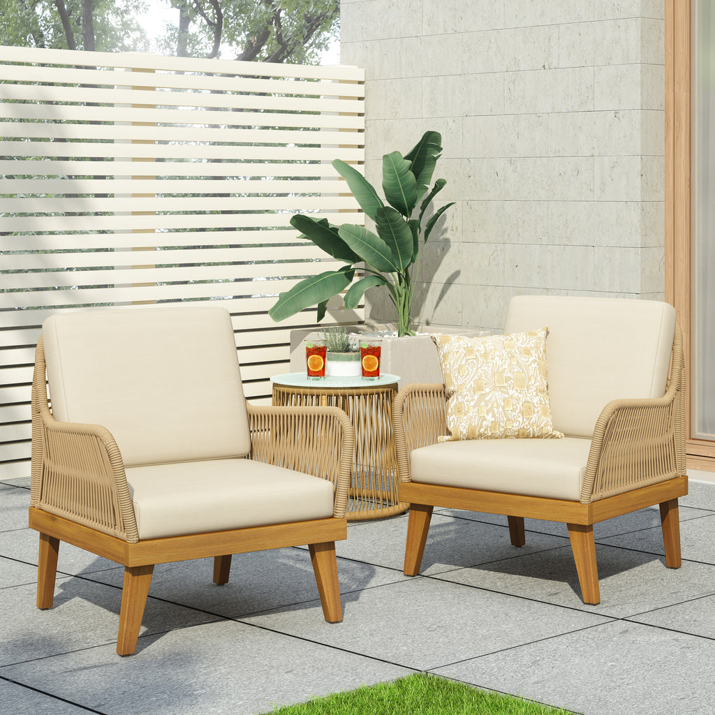 Annisa Outdoor Acacia Wood Club Chairs with Cushion, Teak, Light Brown, and Beige Noble House
