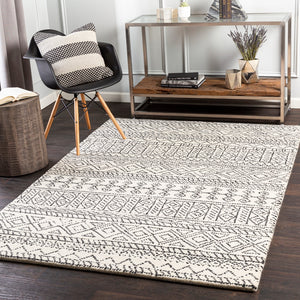 Corfu CFU-2302 Global Wool Rug CFU2302-81012 Cream, Black 100% Wool 8'10" x 12'
