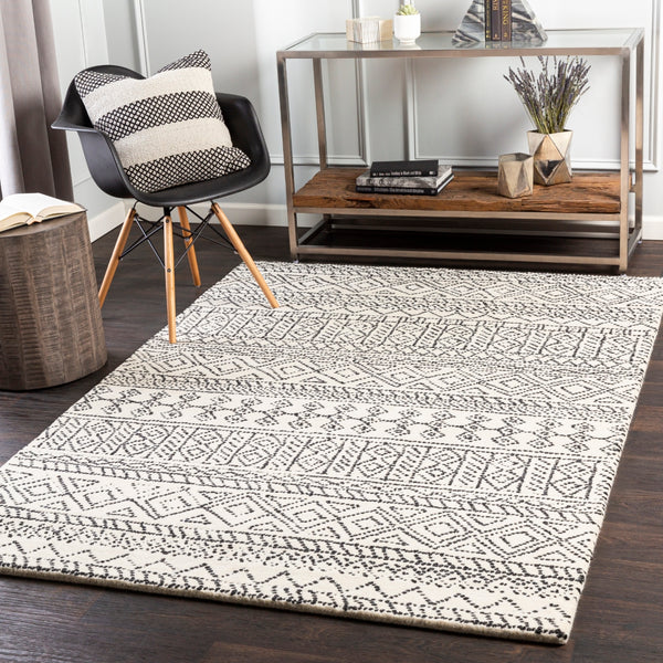 Corfu CFU-2302 Global Wool Rug CFU2302-81012 Cream, Black 100% Wool 8'10" x 12'