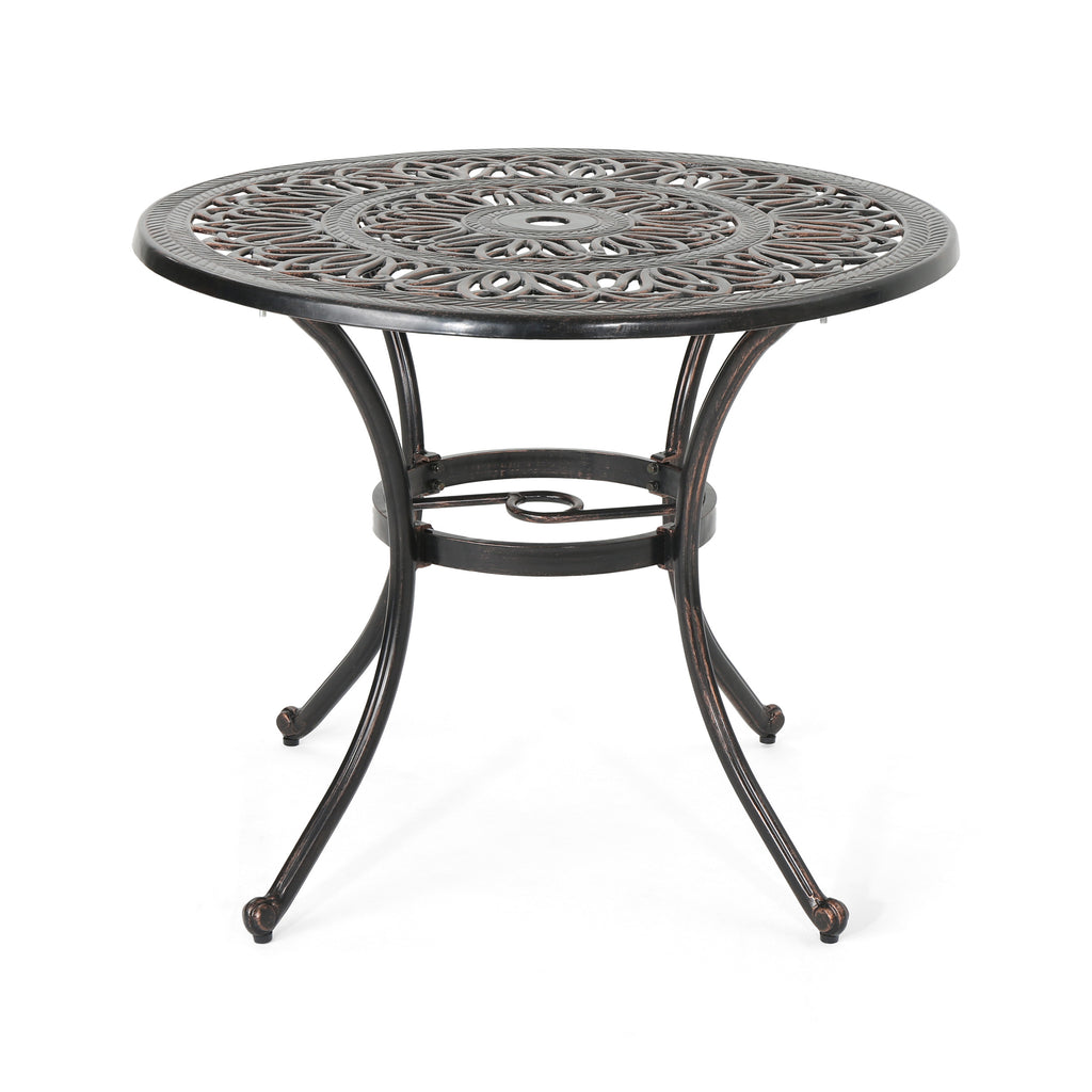 Tucson Outdoor Round Cast Aluminum Dining Table, Shiny Copper Noble House
