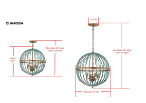 Safavieh Lalita Chandelier Cage Blue Gold Metal Glass CHA4008A 889048407572