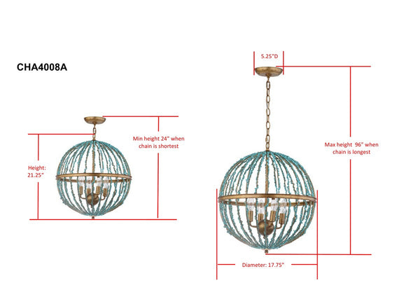 Safavieh Lalita Chandelier Cage Blue Gold Metal Glass CHA4008A 889048407572