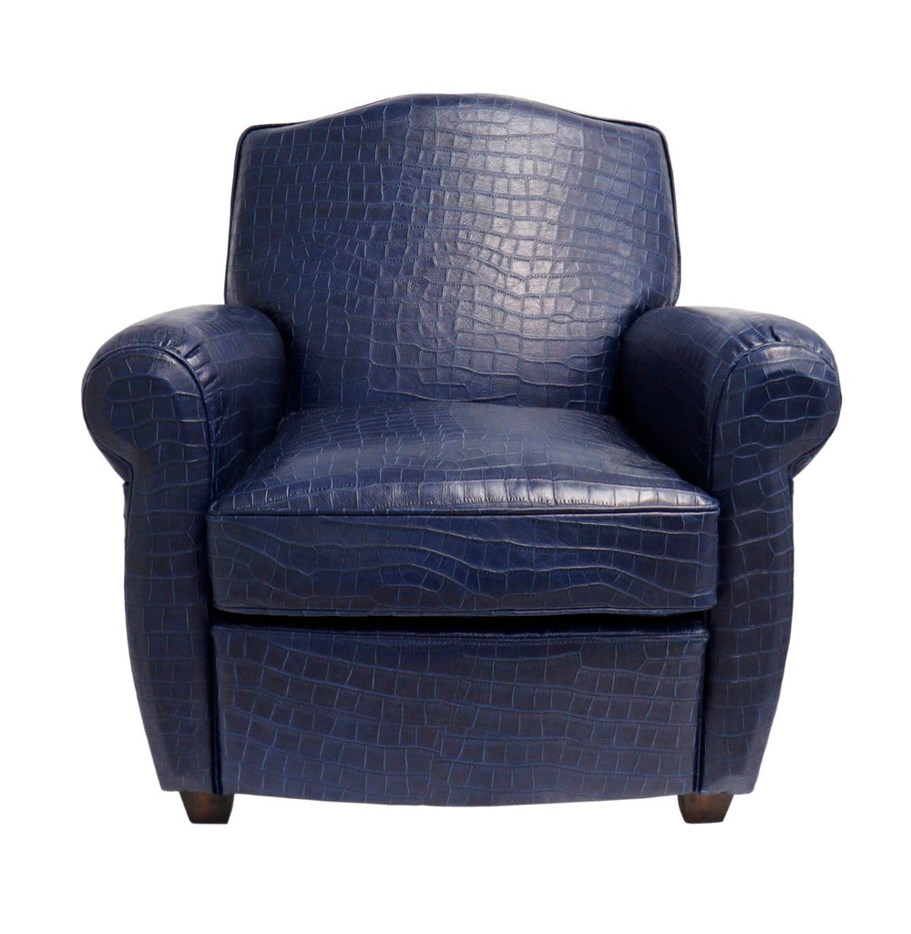 Pasargad Vicenza Collection Leather Wing Chair, Blue CHAIR-1042-PASARGAD