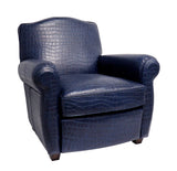 Pasargad Vicenza Collection Leather Wing Chair, Blue CHAIR-1042-PASARGAD