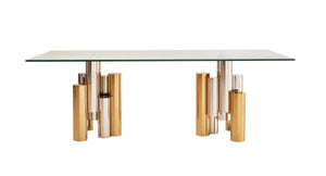 VIG Furniture Modrest Chariot - Modern Glass and Silver Mix Gold Rectangular Dining Table VGZA-T413-GLD-DT
