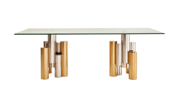 VIG Furniture Modrest Chariot - Modern Glass and Silver Mix Gold Rectangular Dining Table VGZA-T413-GLD-DT