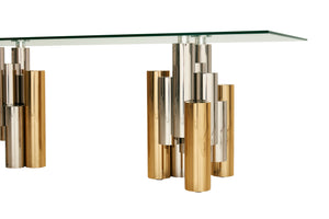 VIG Furniture Modrest Chariot - Modern Glass and Silver Mix Gold Rectangular Dining Table VGZA-T413-GLD-DT